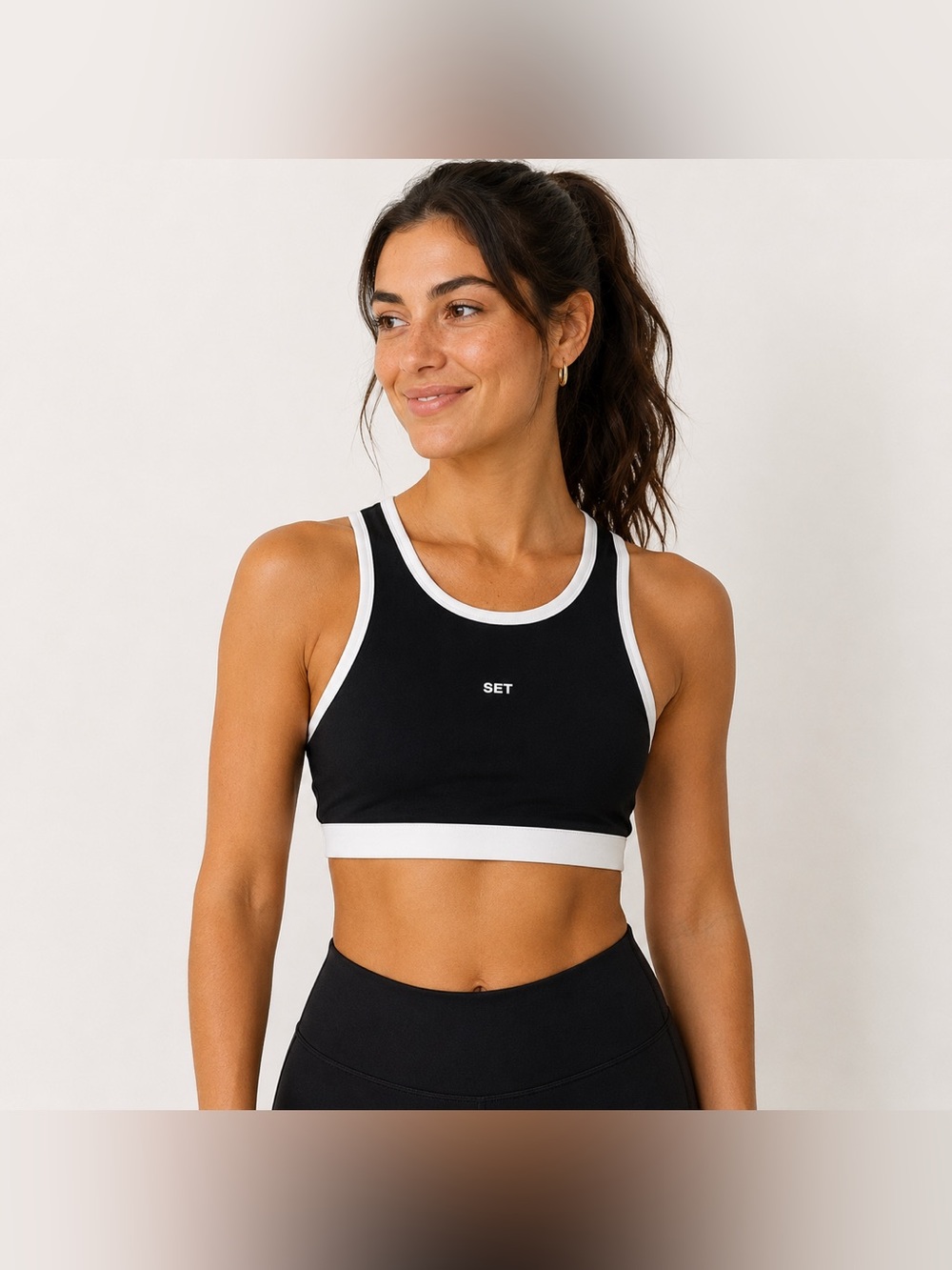 SET Active Black and White Racerback Sports Bra